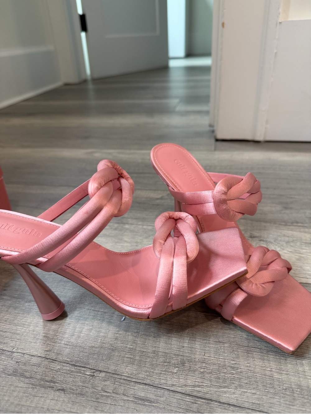 NEW WITH BOX: cult gaia Pink Satin Knot-Detail Heeled Sandals - Picture 3 of 4